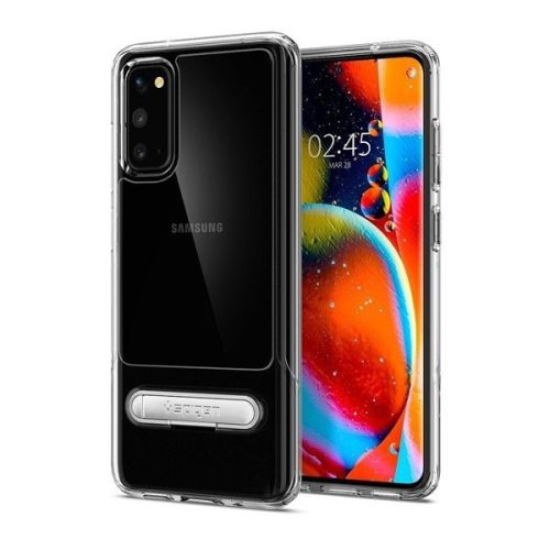 Samsung Galaxy S20 / S20 5G SM-G980 / G981, Szilikon tok, műanyag hátlappal, kitámasztóval, Spigen Slim Armor Essential, átlátszó