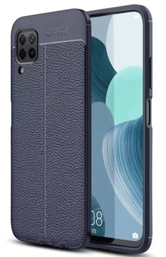 Huawei P40 Lite, Szilikon tok, bőrhatású, varrásminta, sötétkék