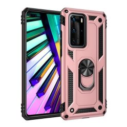   Huawei P40 Pro, Műanyag hátlap védőtok, közepesen ütésálló, szilikon belső, telefontartó gyűrű, Defender, vörösarany