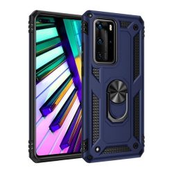   Huawei P40 Pro, Műanyag hátlap védőtok, közepesen ütésálló, szilikon belső, telefontartó gyűrű, Defender, sötétkék