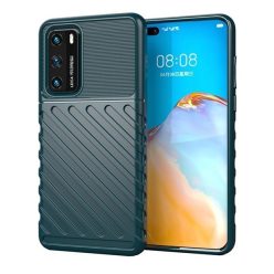   Huawei P40, Szilikon tok, közepesen ütésálló, domború csíkos minta, zöld