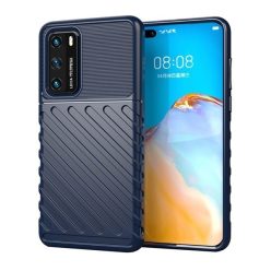   Huawei P40, Szilikon tok, közepesen ütésálló, domború csíkos minta, sötétkék