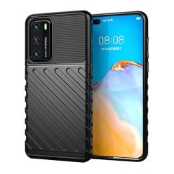   Huawei P40, Szilikon tok, közepesen ütésálló, domború csíkos minta, fekete