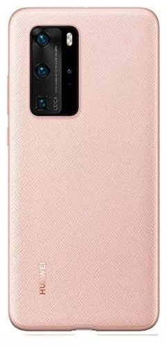 Huawei P40 Pro, Műanyag hátlap védőtok, gumírozott, textil minta, gyári, rózsaszín