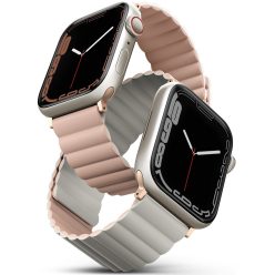   Apple Watch 1-6, SE (38 / 40 mm) / Watch 7 (41 mm), szilikon pótszíj, mágneses zár, kétszínű, két oldalas, megfordítható, Uniq Revix, rózsaszín/szürke