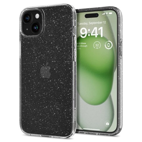 Apple iPhone 15 Plus, Szilikon tok, Spigen Liquid Crystal Glitter, átlátszó