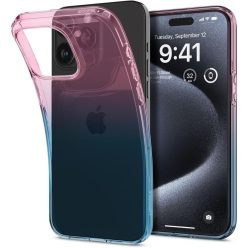   Apple iPhone 15 Pro, Szilikon tok, színátmenetes, Spigen Liquid Crystal Gradiation, átlátszó/rózsaszín/kék