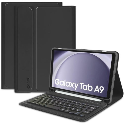 Samsung Galaxy Tab A9 (8.7) SM-X110 / X115, Bluetooth billentyűzetes mappa tok, érintőceruza tartó, TP SC Pen + Keyboard, fekete