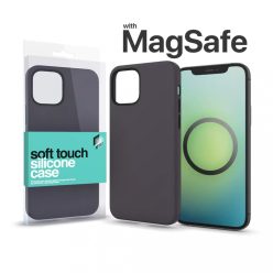   MagSafe rögzítésű Soft Touch Silicone Case Apple Iphone 14 Pro készülékhez - éjfekete